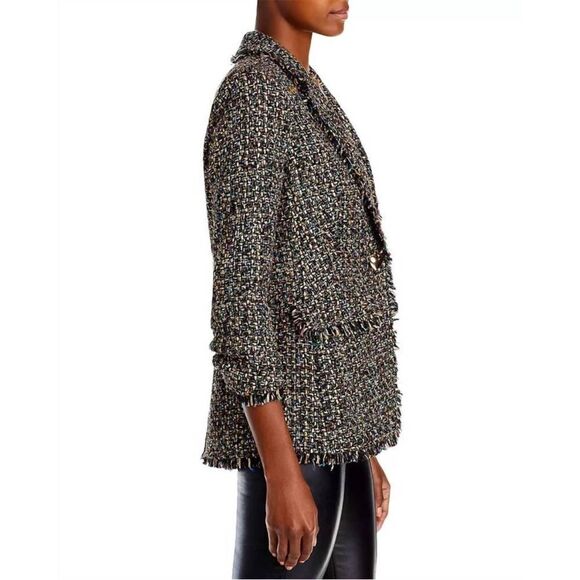 NEW CINQ A SEPT confetti tweed khloe blazer in black - Picture 2 of 4